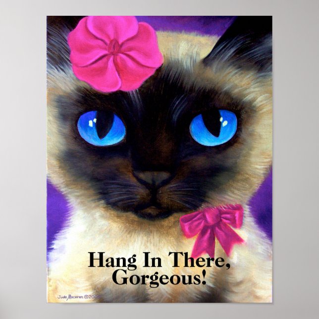 Póster Cute Siamés Colgado Ahí, Pintura De Gato Poster (Frente)