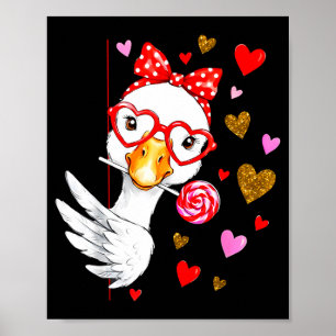 Póster Cute Silly Goose Coquette Lazo Día de San Valentín