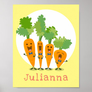 Póster Cute singing carrot quartet cartoon illustration
