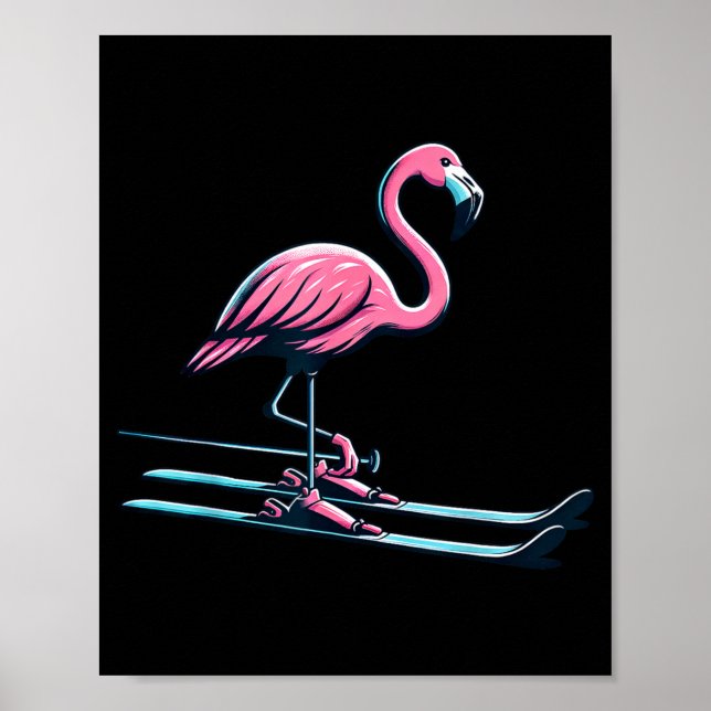 Póster Cute skiing flamingo design winter sports  (Frente)