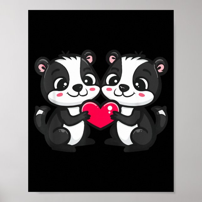 Póster Cute Skunk In Love Couple Heart _ Valentines Day  (Frente)