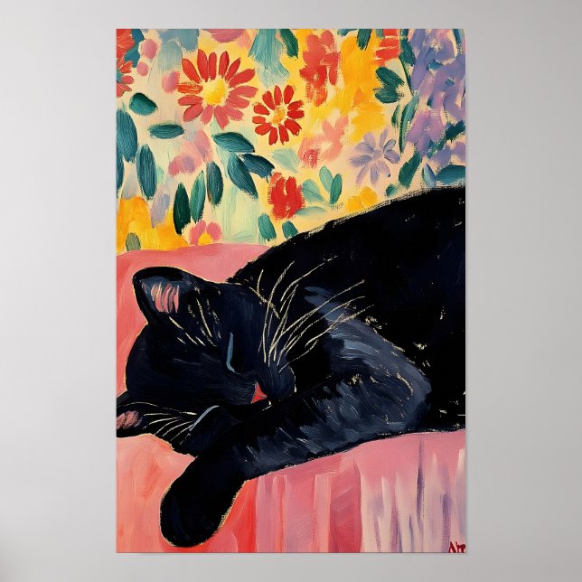 Póster Cute Sleeping Black Cat (Frente)