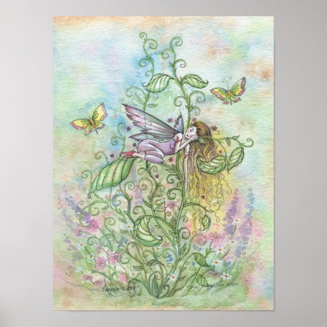 Póster Cute Sleeping Fairy and Butterflies Fantasy Art (Frente)