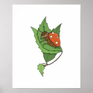 Póster cute sleeping little ladybug