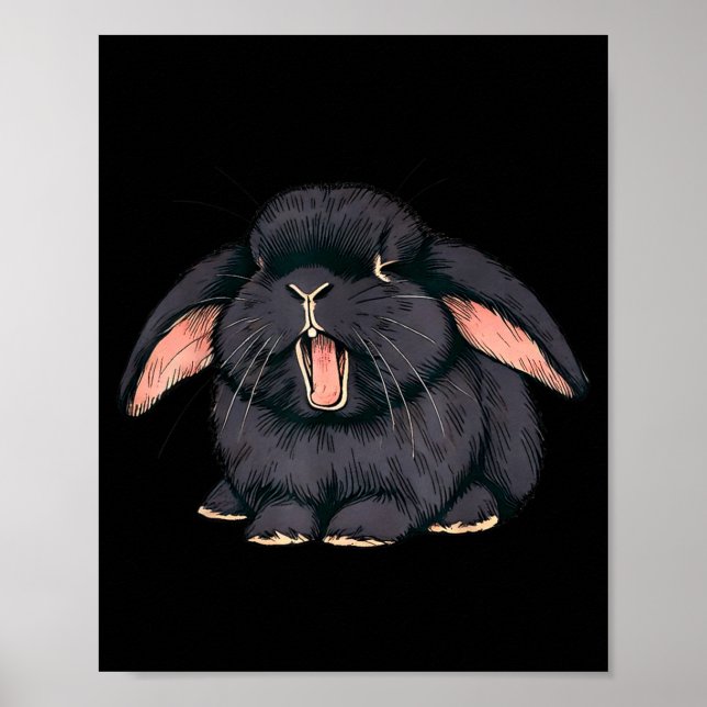Póster Cute Sleepy Holland Lop Rabbit Yawn Black Bunny Wa (Frente)