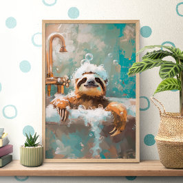Póster Cute Sloth in Bubble Bath Poster
