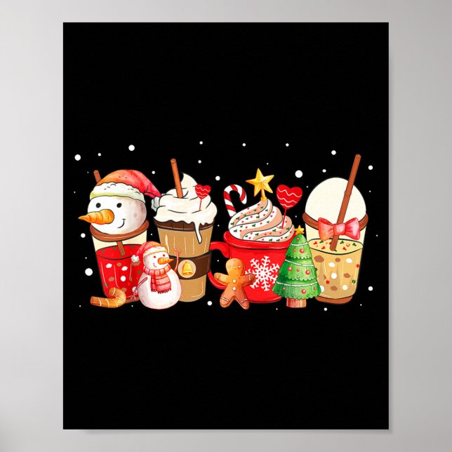 Póster Cute Snowman Coffee Lover Latte Gingerbread Funny  (Frente)