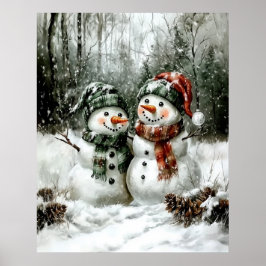Póster Cute Snowman Couple Christmas Wall Art