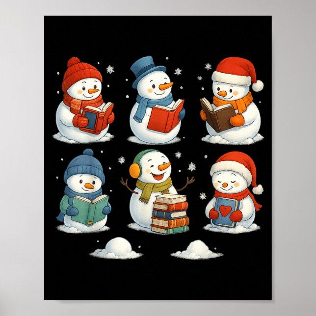 Póster Cute Snowman Reading Books Christmas Winter Book L (Frente)