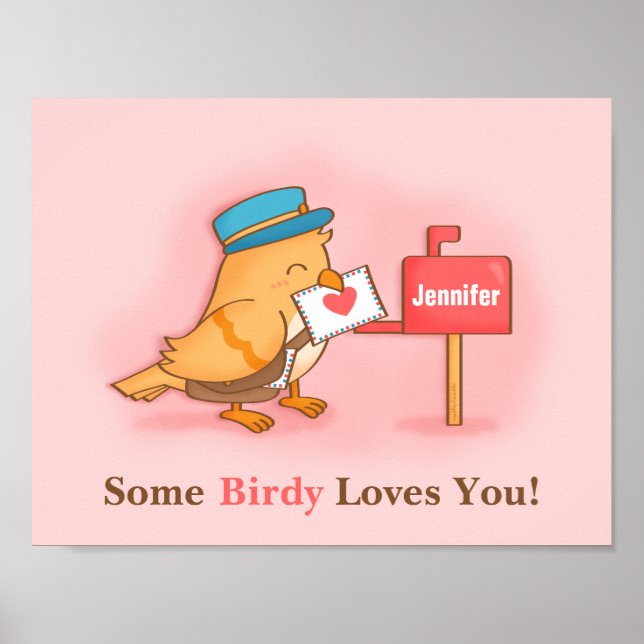 Póster Cute Some Birdy Loves You Postman Bird Letter (Frente)