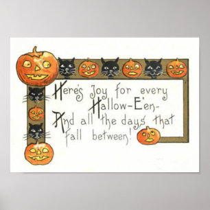 Póster Cute sonriente Jack O Lantern Black Cat