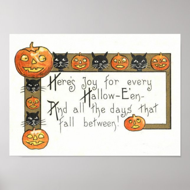 Póster Cute sonriente Jack O Lantern Black Cat (Frente)