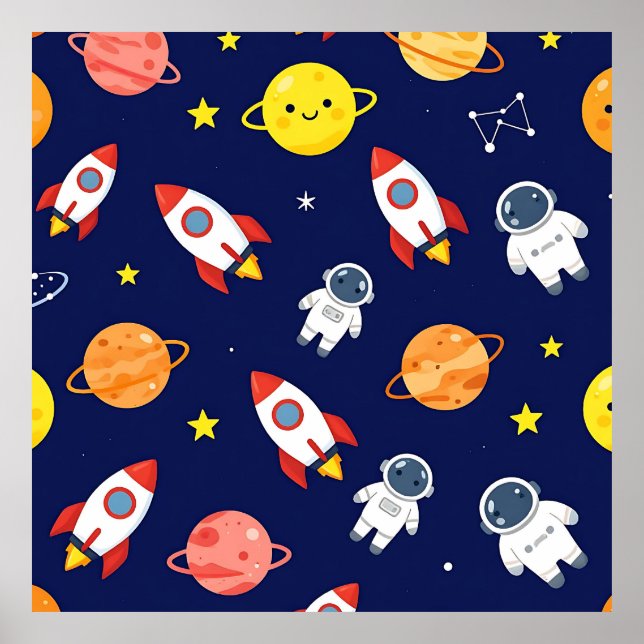 Póster Cute Space Explorer Kids Pattern (Frente)