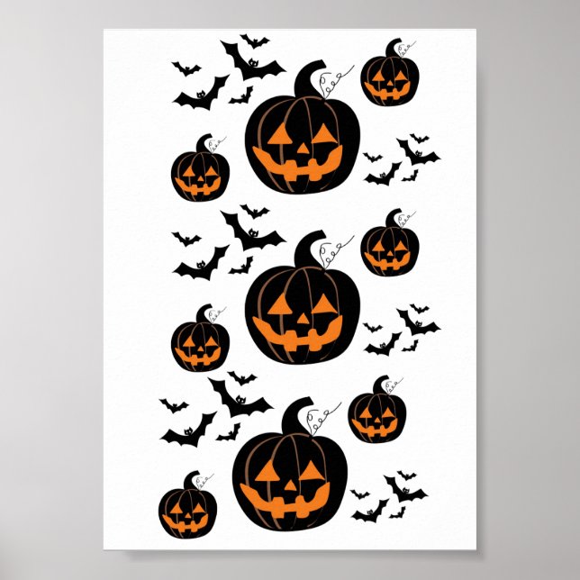 Póster Cute Spooky Halloween Pumpkin Bats Pattern Poster (Frente)