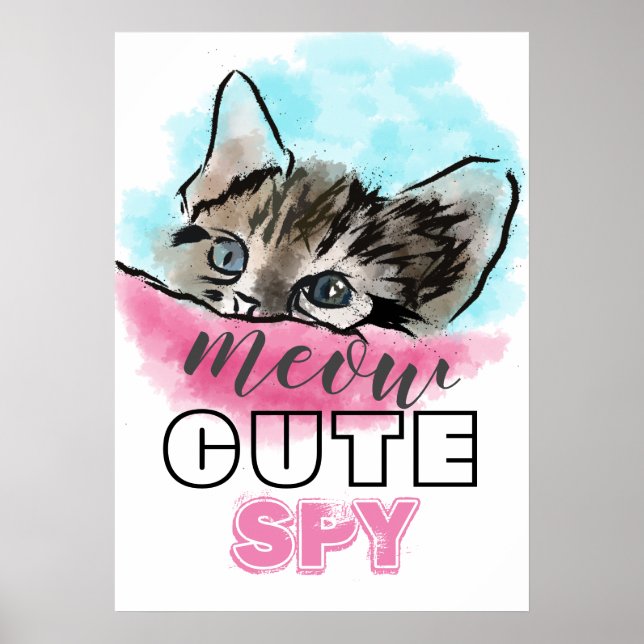 Póster "CUTE SPY" | Gracioso Kitten Azul Rosa (Frente)