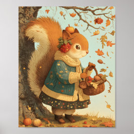 Póster Cute Squirrel Autumn Animal Nursery Wall Art Print