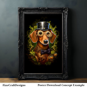 Póster Cute Steampunk Dachshund Sausage Wiener Dog 149R