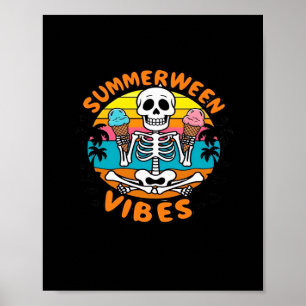 Póster Cute Summerween Vibes Skeleton IceCream Summer Vac