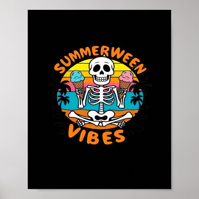 Póster Cute Summerween Vibes Skeleton IceCream Summer Vac (Frente)