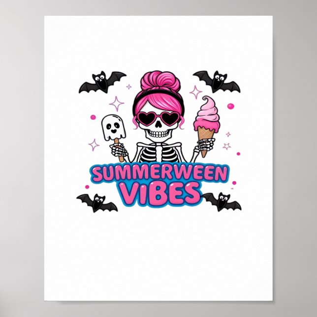 Póster Cute Summerween Vibes Skeleton IceCream Summer Vac (Frente)