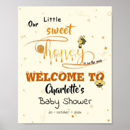 Póster Cute Sweet Honey & Kawaii Eyeball Text Baby Shower