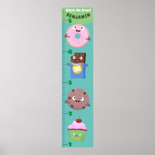 Póster Cute sweets treats cartoon growth chart