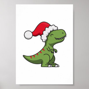 Póster Cute T-Rex con sombrero de Santa – Dino de Navidad