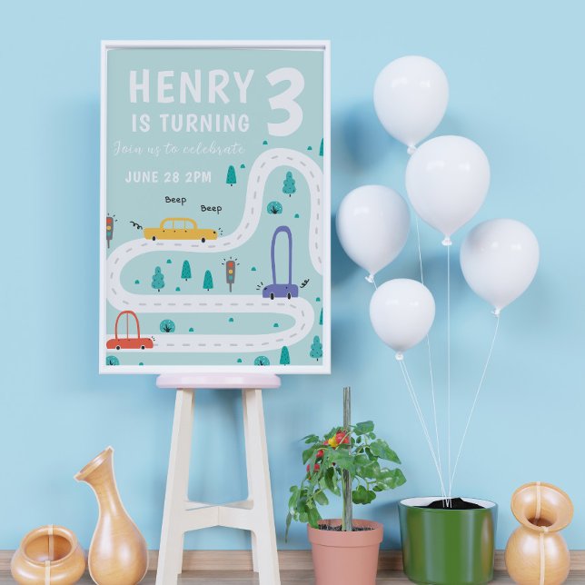 Póster Cute tarjeta de transporte tema niño cumpleaños (Subido por el creador)