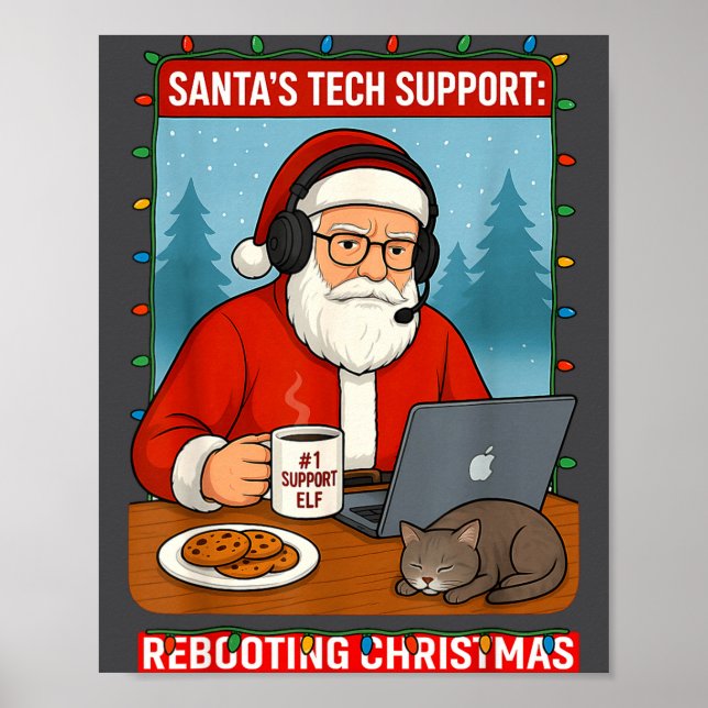 Póster Cute Tech Support s Rebooting Santa (Frente)