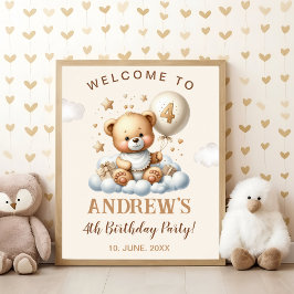 Póster Cute Teddy Bear 4th Birthday Wall Decoration