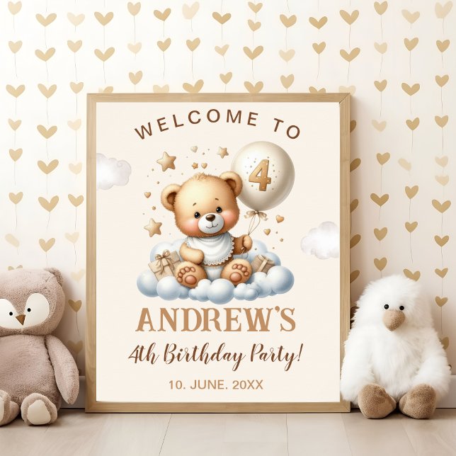 Póster Cute Teddy Bear 4th Birthday Wall Decoration (Subido por el creador)