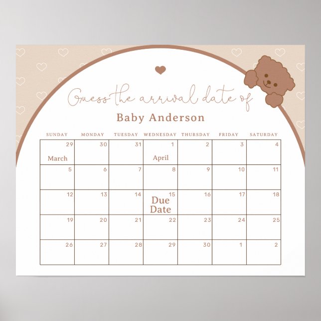 Póster Cute Teddy Bear Adivina la fecha de vencimiento Ca (Frente)
