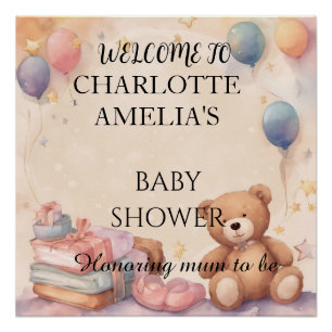 Póster Cute Teddy Bear Baby Shower