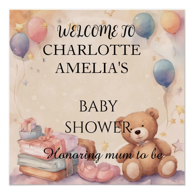 Póster Cute Teddy Bear Baby Shower (Anverso)