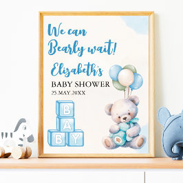 Póster Cute Teddy Bear Baby Shower Boy Decoration