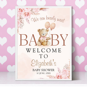 Póster Cute Teddy Bear Baby Shower Girl