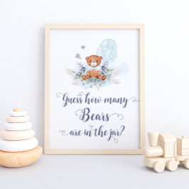 Póster Cute Teddy Bear Globos Azules Adivina Cuántos Osos