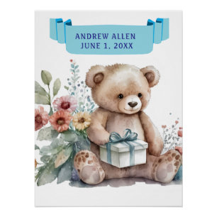 Póster CUTE TEDDY CON PAQUETE DE REGALO CON NOMBRE Cumple