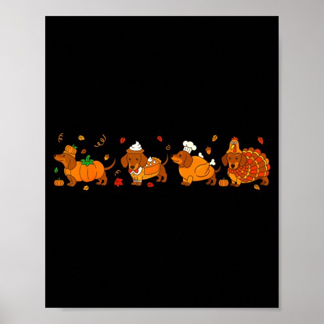 Póster Cute Thanksgiving Dachshund Dogs Fall Gobble Prepp (Frente)