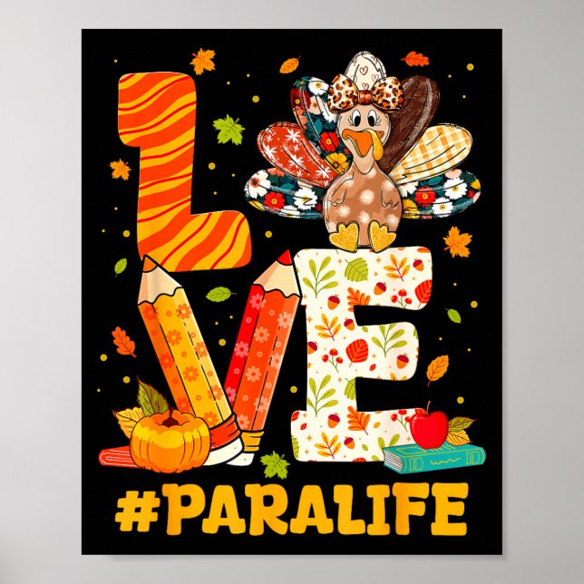 Póster Cute Thanksgiving Love Para Teacher Turkey Autumn  (Frente)