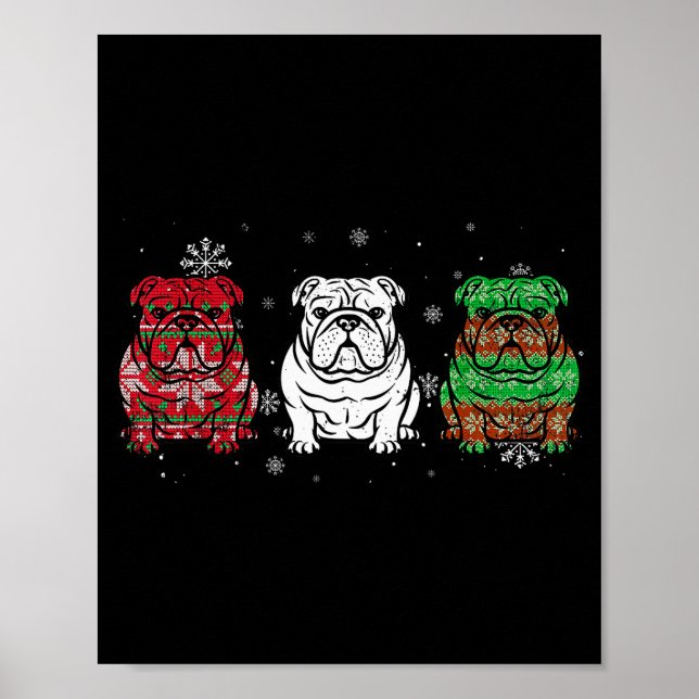 Póster Cute Three English Bulldog Christmas For Women Men (Frente)