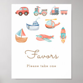Póster Cute Transportation Boy Birthday Party Favor