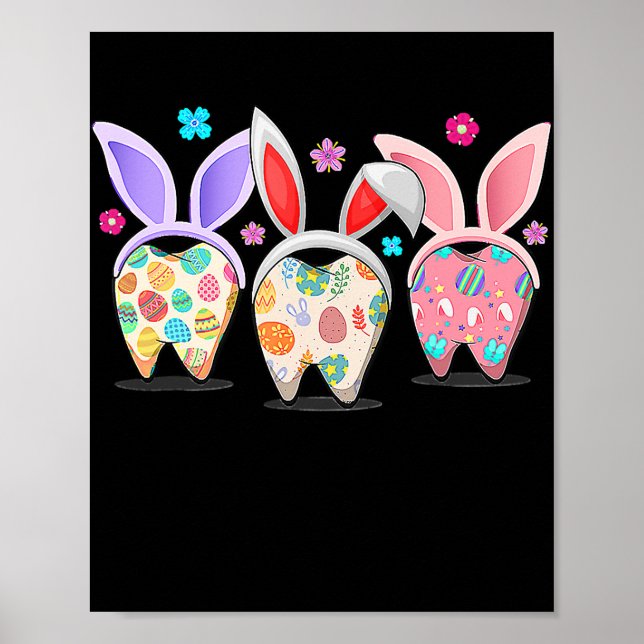 Póster Cute tres dientes de conejo Dental Squad feliz (Frente)