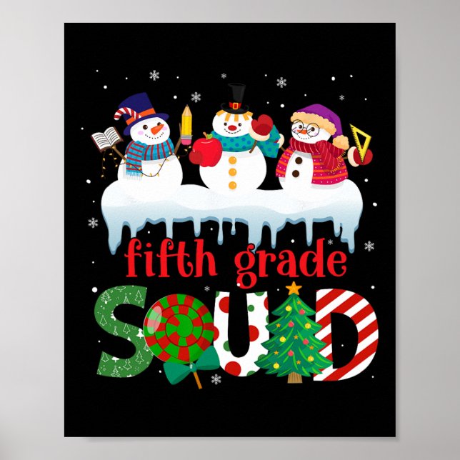 Póster Cute tres profesores de snowman niños de quinto gr (Frente)