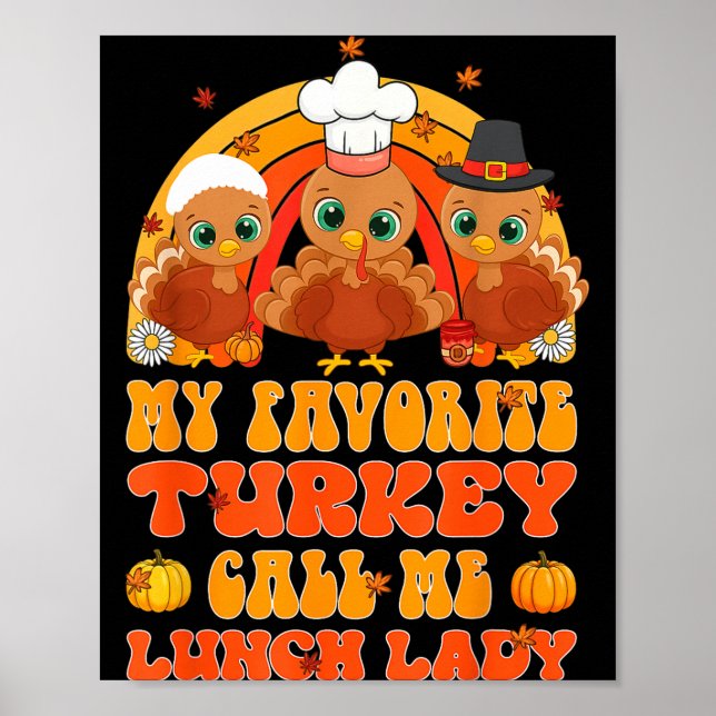 Póster Cute Turkey Gift Funny Kitchen Staff Retro Fall De (Frente)