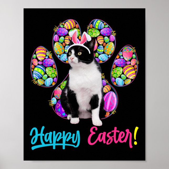 Póster Cute Tuxedo Cat Y Bunny Ears Easter Easter Eggs Ca (Frente)