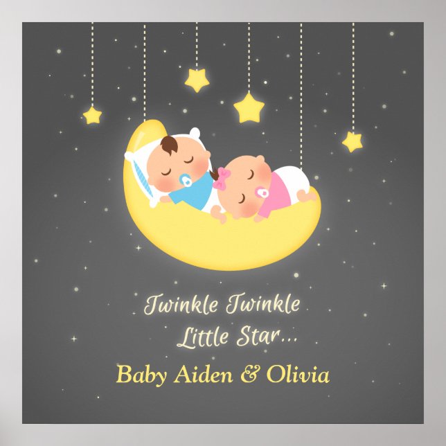 Póster Cute Twinkle Twinkle Poster de dos estrellas (Frente)