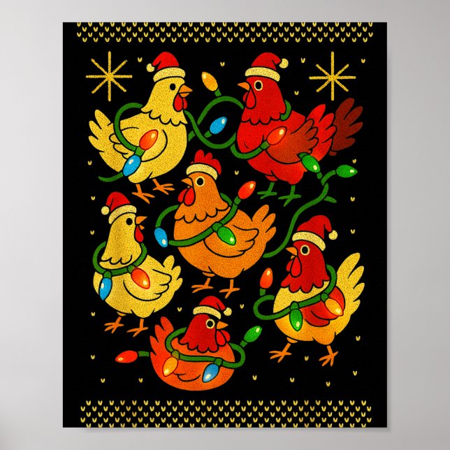 Póster Cute Ugly Christmas Chickens Hen Shirt Funny Xmas  (Frente)