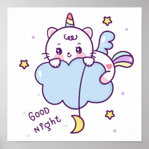 Póster Cute unicorn cat