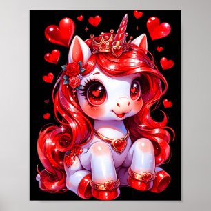 Póster Cute unicorn corazón día de San Valentín chicas ni